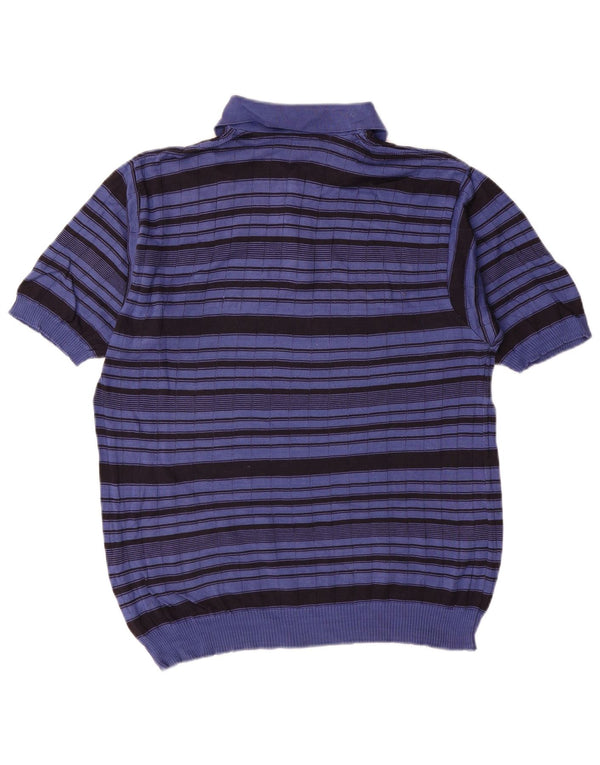 Maglione vintage da uomo con collo alto IT 52 Large Blue Striped Retro