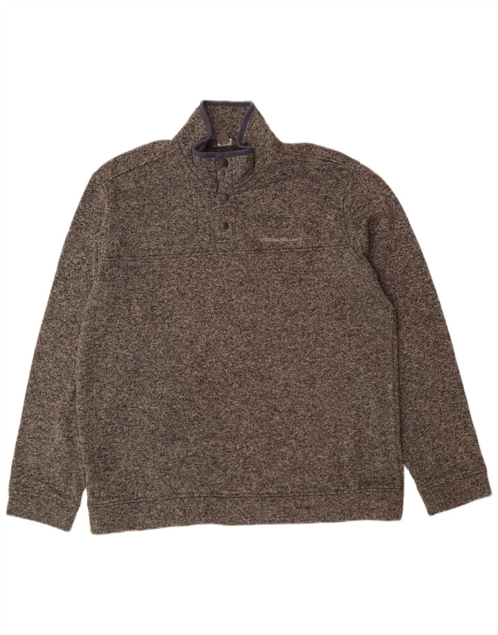 EDDIE BAUER Felpa da uomo con collo abbottonato Maglione XL Poliestere chiazzato grigio