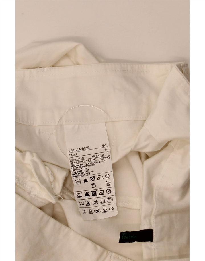 Pantaloni Capri Donna Benetton IT 44 Medio W31 L22 Cotone Bianco