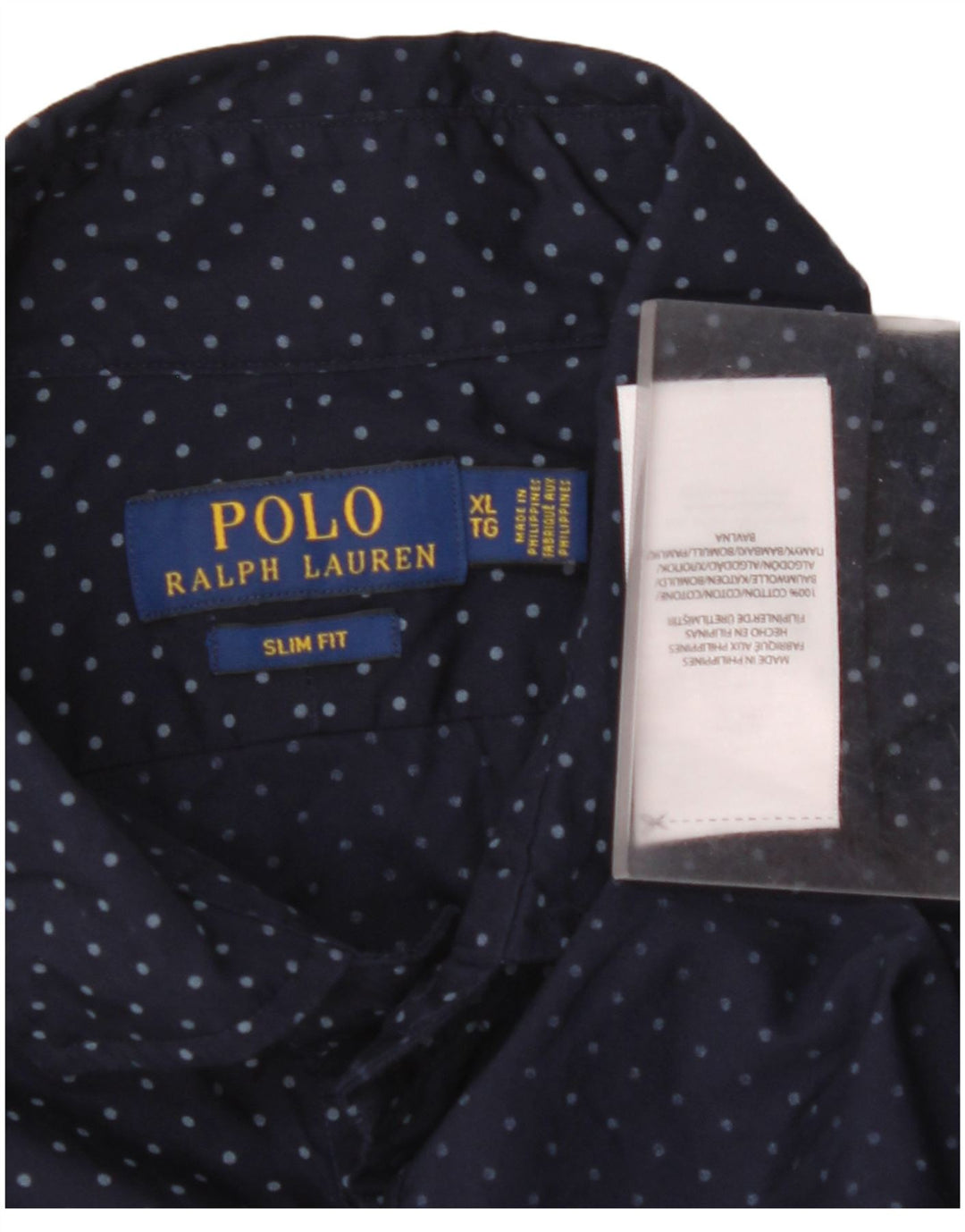 POLO RALPH LAUREN Camicia slim fit da uomo XL in cotone maculato blu navy