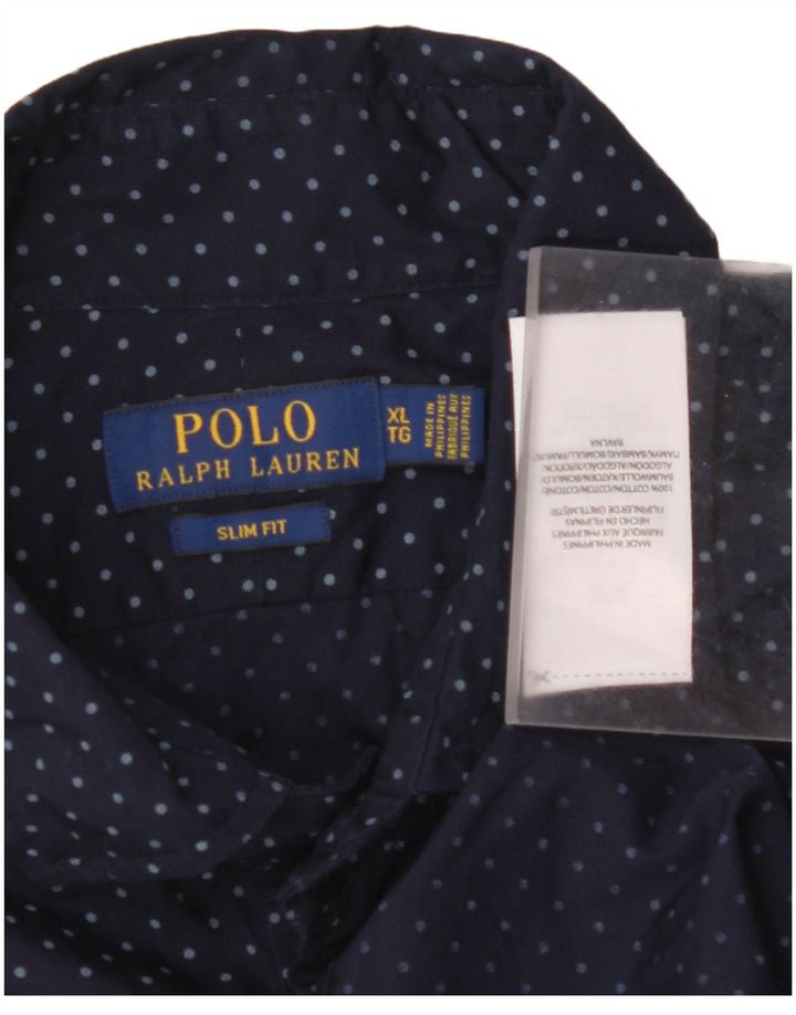 POLO RALPH LAUREN Camicia slim fit da uomo XL in cotone maculato blu navy
