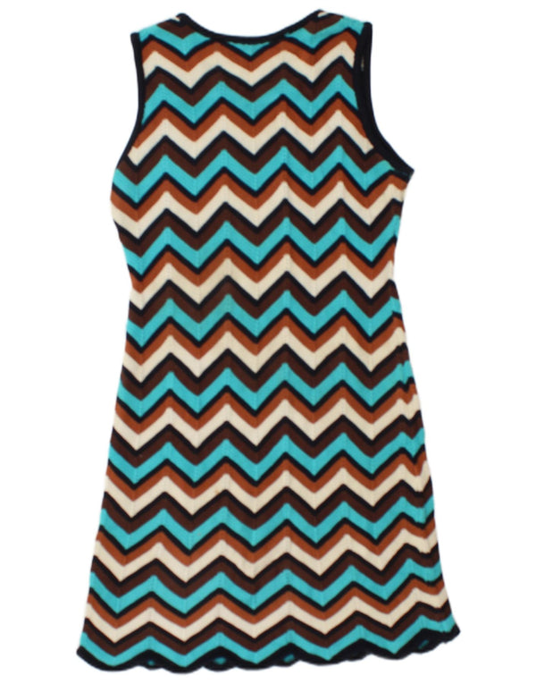 Abito maglione vintage da donna in maglia UK 12 Chevron medio multicolore