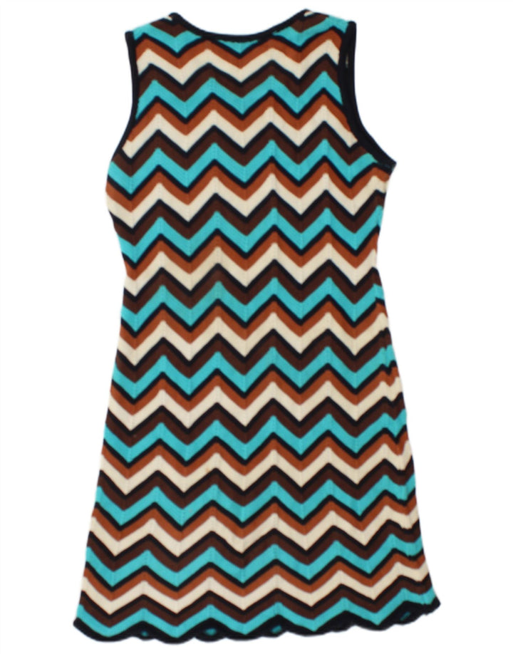 Abito maglione vintage da donna in maglia UK 12 Chevron medio multicolore