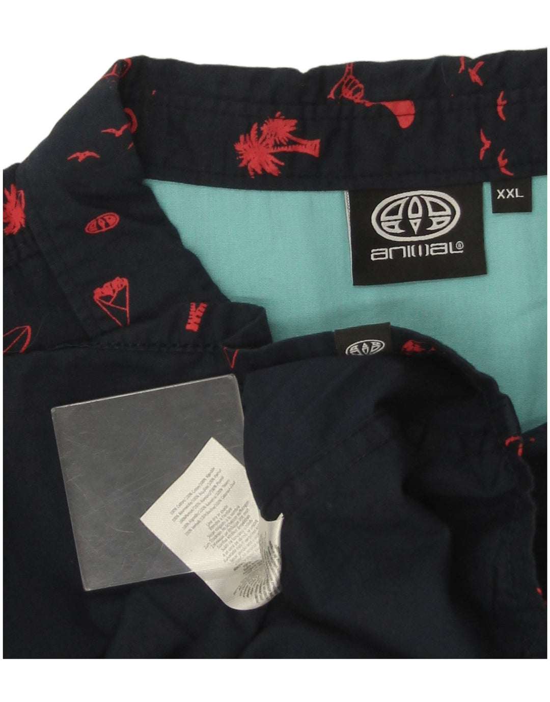 Camicia a maniche corte da uomo con motivo astratto Animal 2XL in cotone blu navy