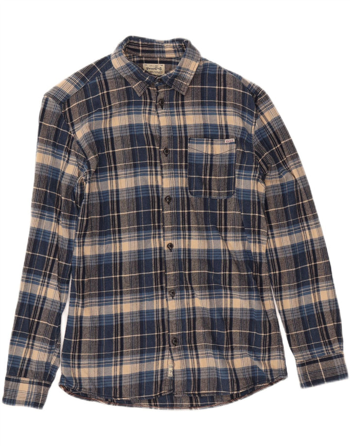 JACK & JONES Camicia da uomo in flanella di cotone a quadri piccoli blu