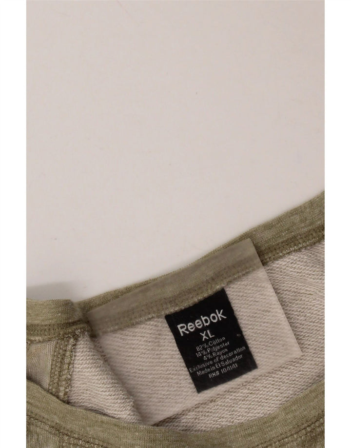 Felpa oversize da donna Reebok, maglione UK 18 XL, cotone chiazzato kaki