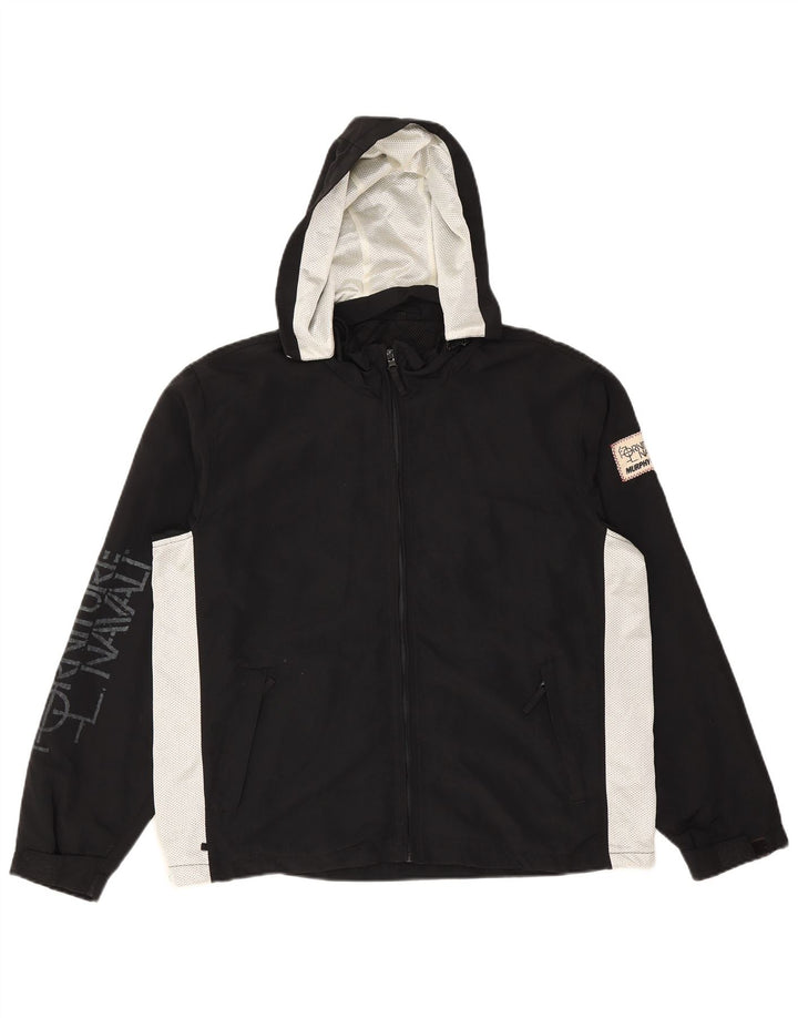 MURPHY & NYE Giacca antipioggia con cappuccio grafica da uomo UK 36 Small Black Colourblock