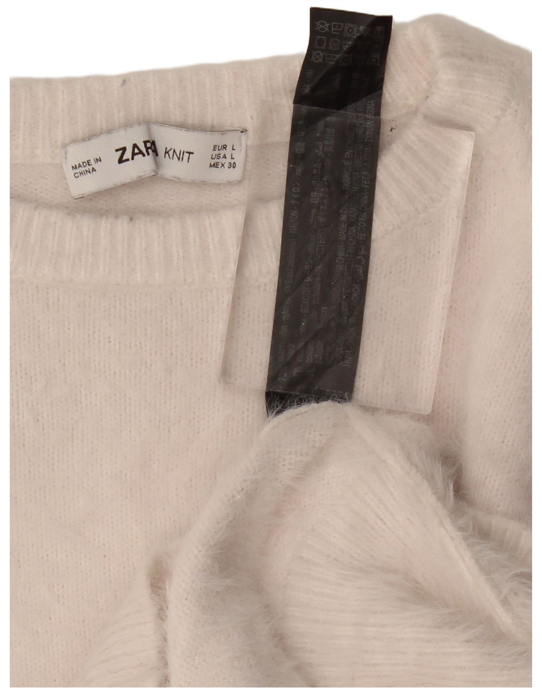 ZARA Maglione da Donna con Scollo a Barca Corto UK 14 Large Beige Nylon