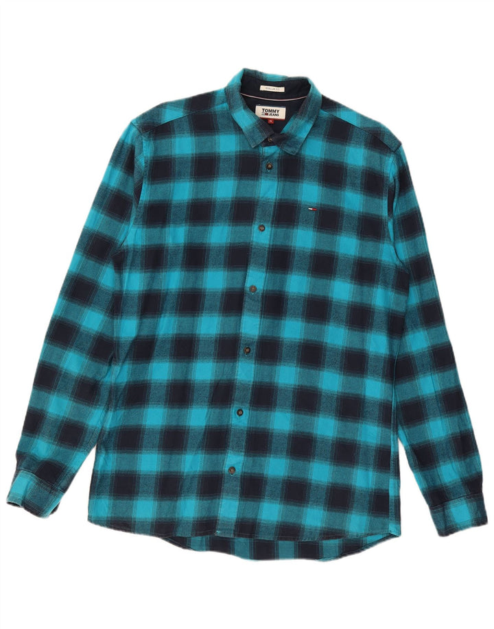 TOMMY HILFIGER Camicia da uomo in flanella vestibilità regolare in cotone a quadri blu medio
