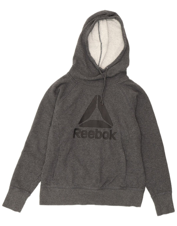 REEBOK Felpa con cappuccio grafica da donna UK 14 Cotone grigio medio