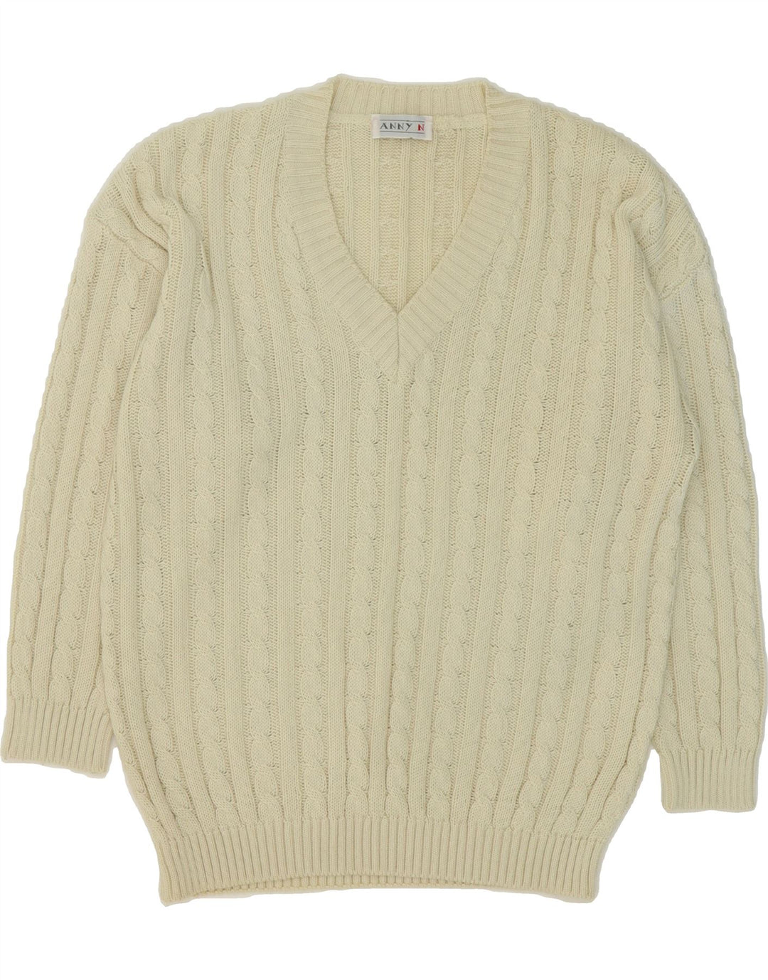 VINTAGE Womens Oversized V-Neck Jumper Sweater UK 10 Small Off White Vintage Vintage and Second-Hand Vintage from Messina Hembry 