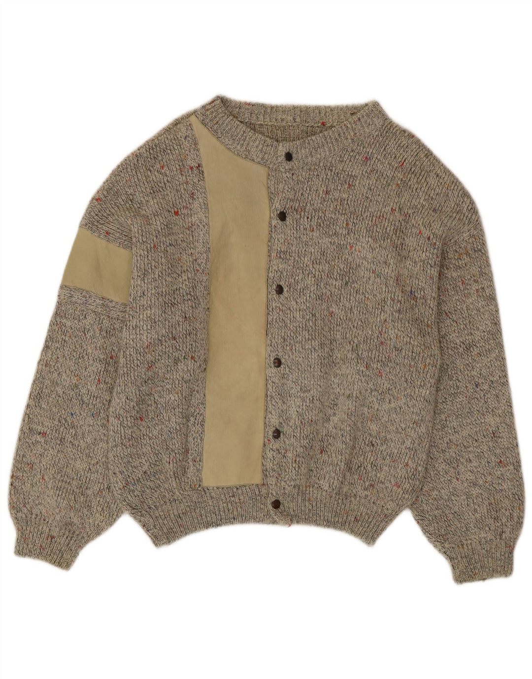 Maglione cardigan da uomo vintage in lana di alpaca screziata beige medio