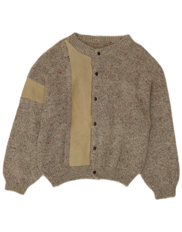 Maglione cardigan da uomo vintage in lana di alpaca screziata beige medio