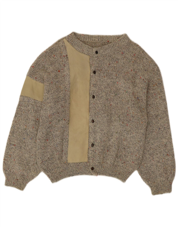 Maglione cardigan da uomo vintage in lana di alpaca screziata beige medio