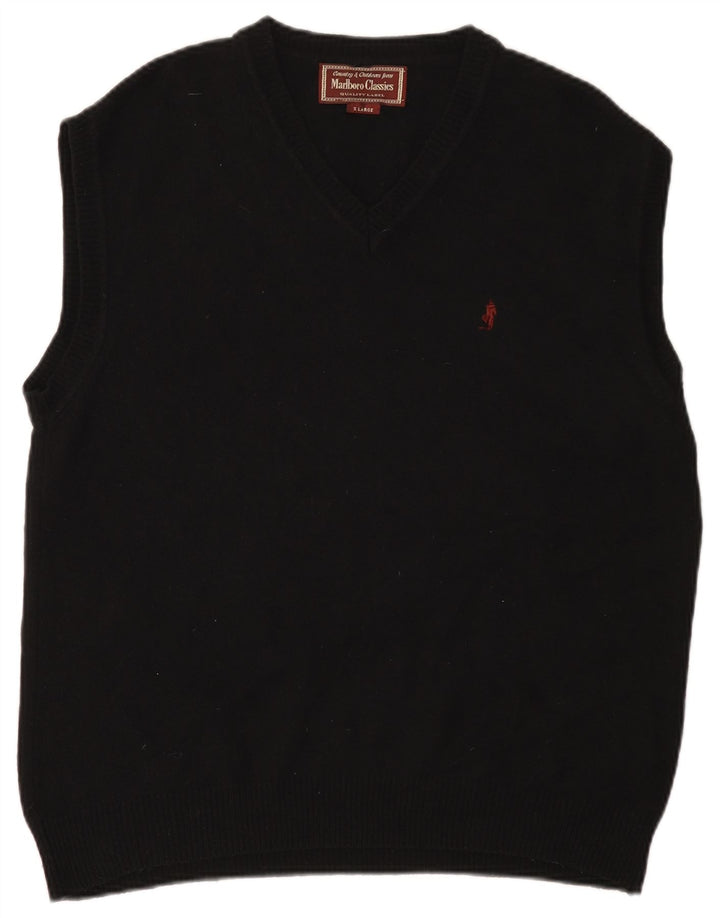 Marlboro Classics Maglione da uomo con scollo a V XL in lana nera