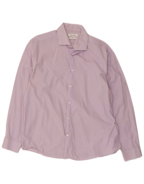 Camicia slim fit da uomo Calvin Klein taglia 16 1/2 grande cotone geometrico viola