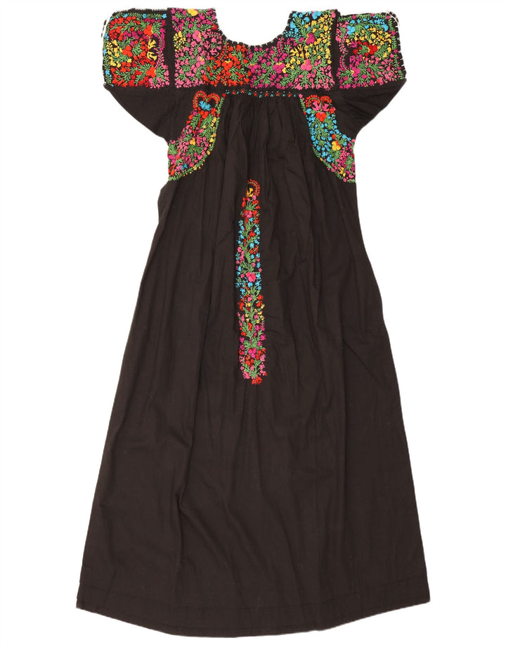 Abito lungo da donna vintage UK 12 medio nero floreale