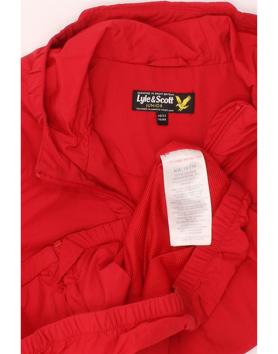 Giacca antipioggia con cappuccio Lyle & Scott da ragazzo 10-11 anni in poliestere rosso