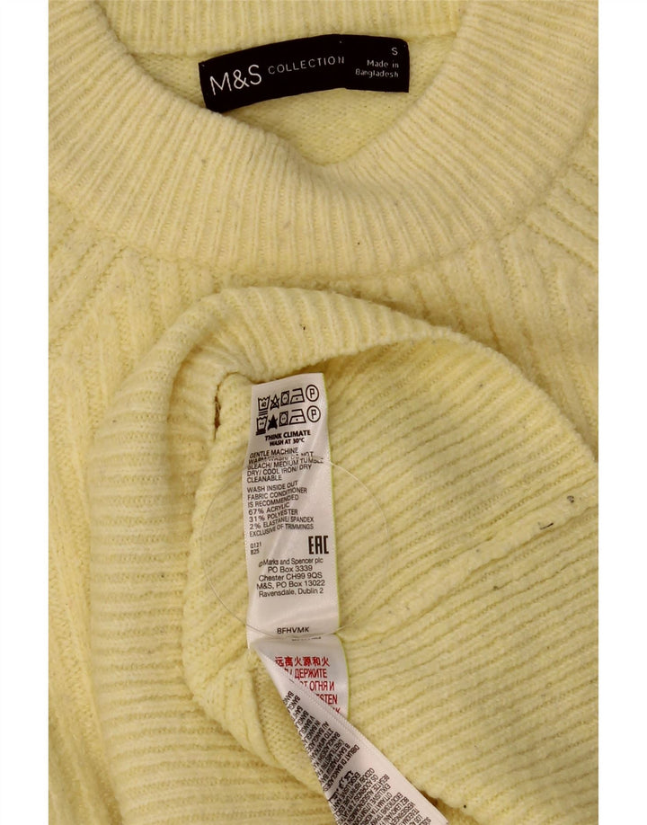 Maglione maglione girocollo corto da donna Marks & Spencer UK 10 piccolo giallo