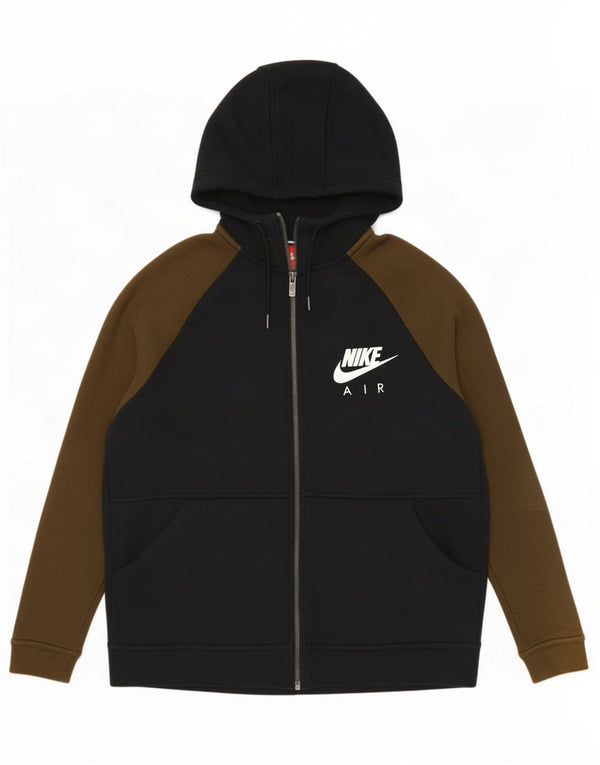 Felpa con cappuccio e zip grafica Nike da uomo in cotone color block medio nero
