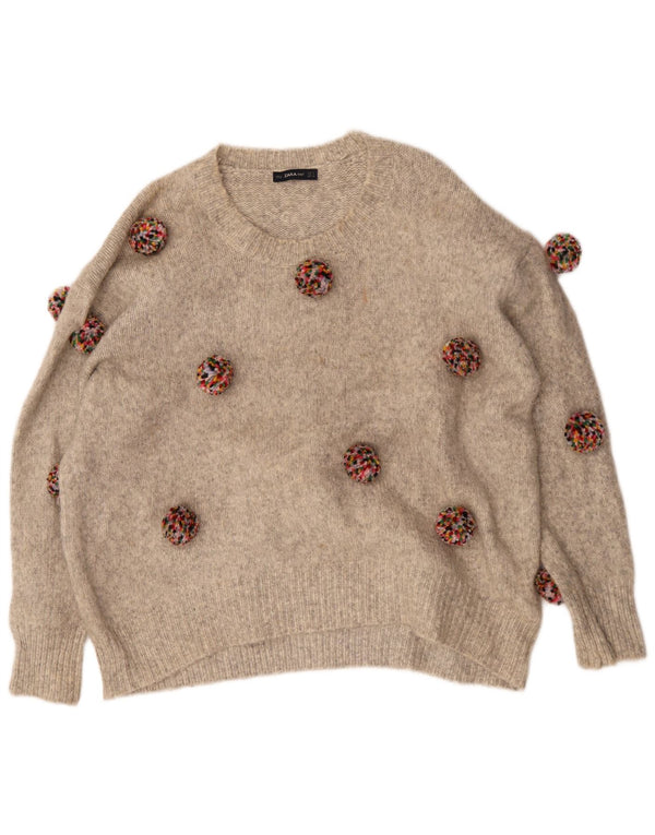 Maglione oversize con scollo a barca da donna Zara UK 10 piccolo beige screziato