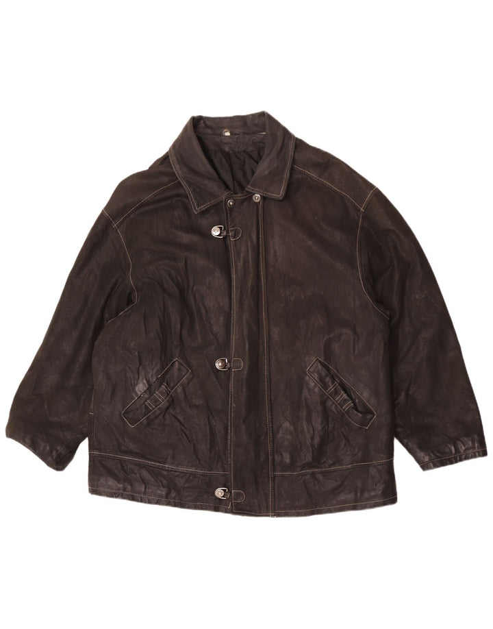 Giacca in pelle vintage da uomo UK 44 2XL Pelle nera