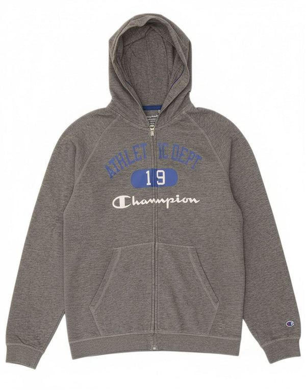 Maglione con cappuccio e zip grafica Champion per ragazzi 13-14 anni XL in cotone grigio