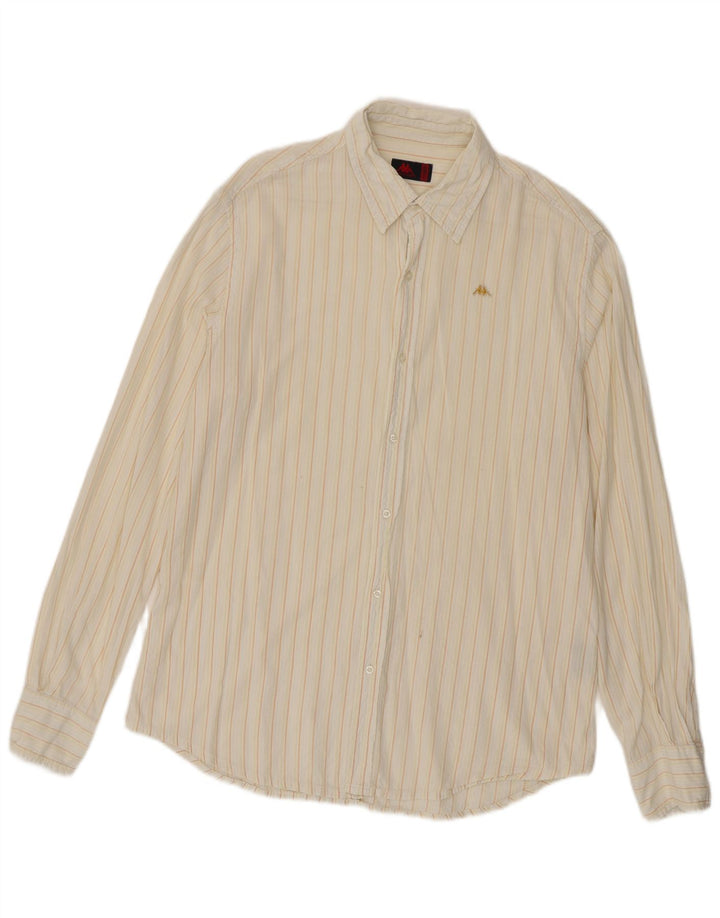 Camicia Kappa da uomo XL in cotone gessato bianco sporco