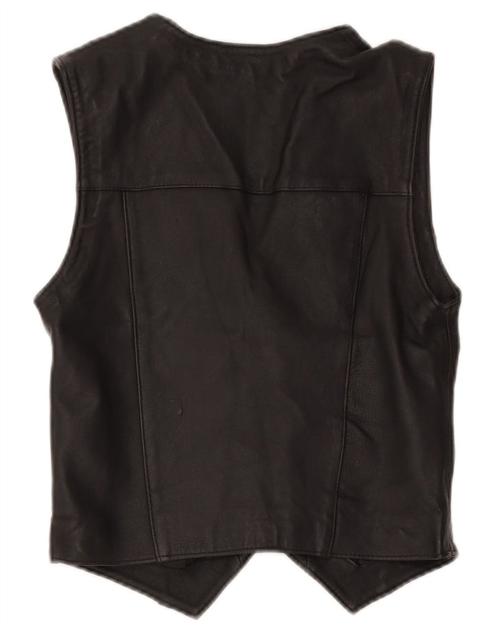 Gilet in pelle da donna vintage UK 12 medio nero