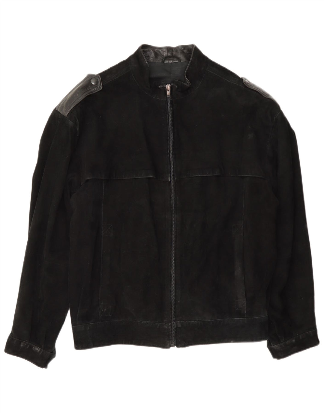 Giubbotto bomber militare vintage in pelle scamosciata da uomo IT 46 piccolo nero