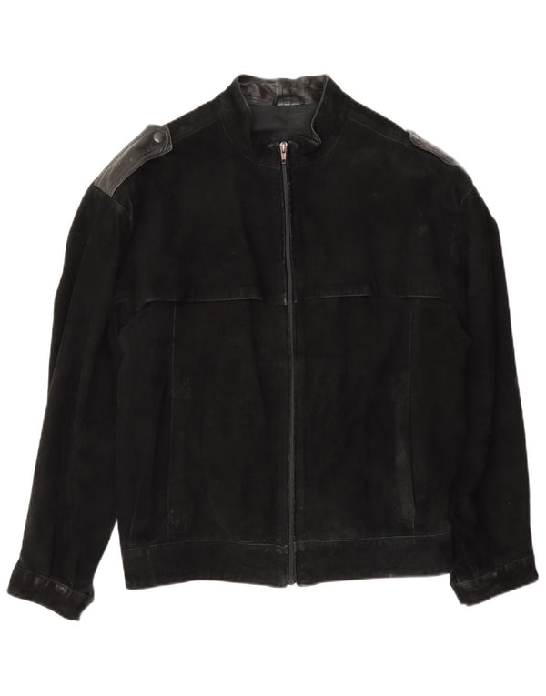 Giubbotto bomber militare vintage in pelle scamosciata da uomo IT 46 piccolo nero