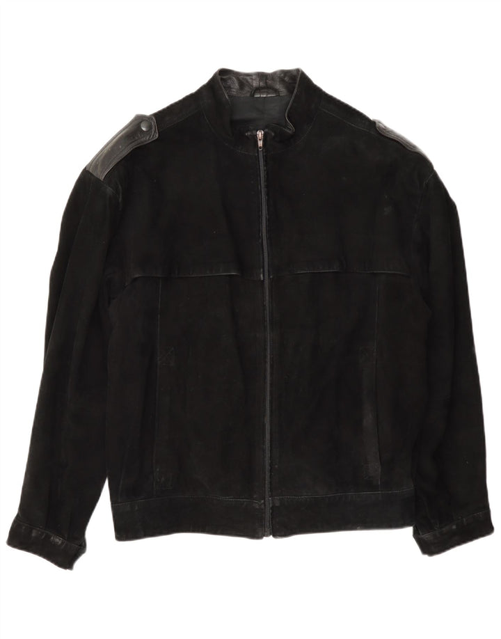 Giubbotto bomber militare vintage in pelle scamosciata da uomo IT 46 piccolo nero