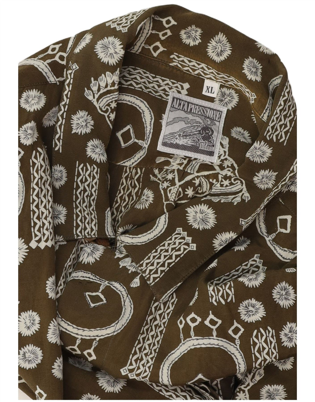 Camicia a maniche corte vintage da uomo con motivo astratto XL kaki