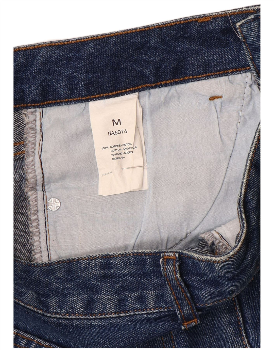 Mini gonna di jeans vintage da donna media W28 in cotone blu