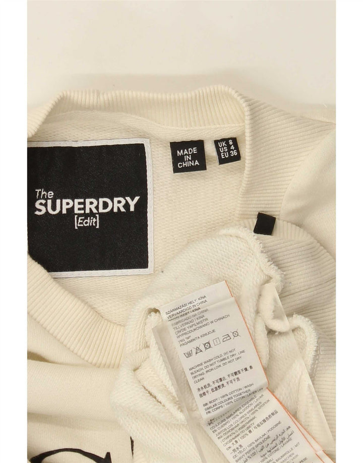 Felpa corta da donna oversize Superdry, maglione UK 8 Small, bianco sporco