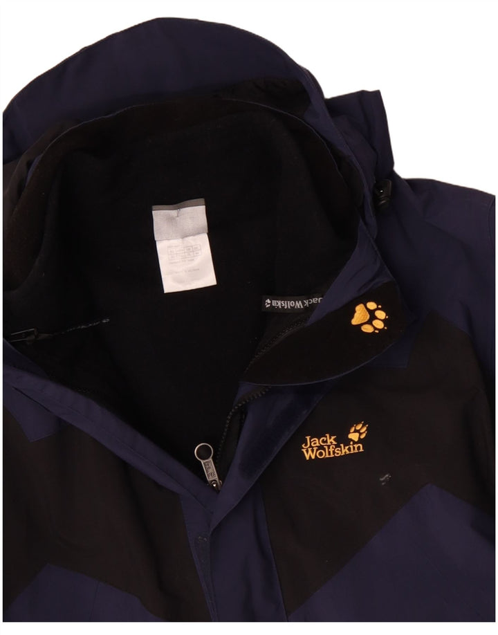JACK WOLFSKIN Giacca a vento con cappuccio da uomo UK 44 2XL Blu Colourblock