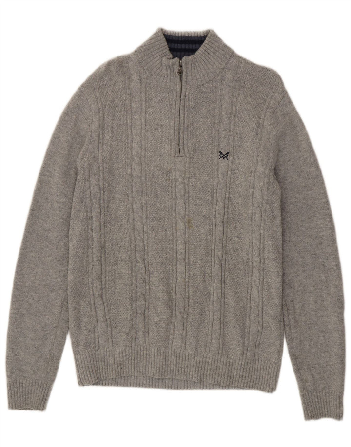 Crew Clothing Maglione da uomo con zip e collo in lana d'agnello grande grigia