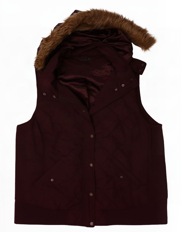 Gilet trapuntato con cappuccio da donna Marks & Spencer UK 22 3XL poliestere bordeaux