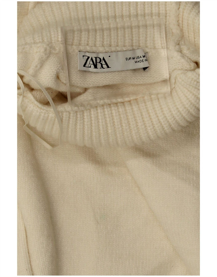 Maglione corto oversize a collo alto corto da donna Zara UK 14 medio bianco sporco