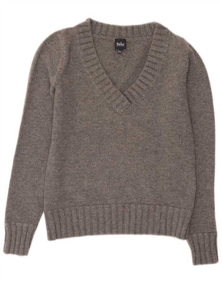 Maglione maglione con scollo a V da donna Woolrich UK 12 Lana grigio medio