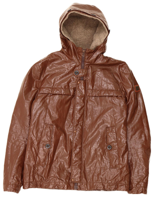Giacca da uomo in ecopelle con cappuccio Hugo Boss EU 52 XL Lino marrone