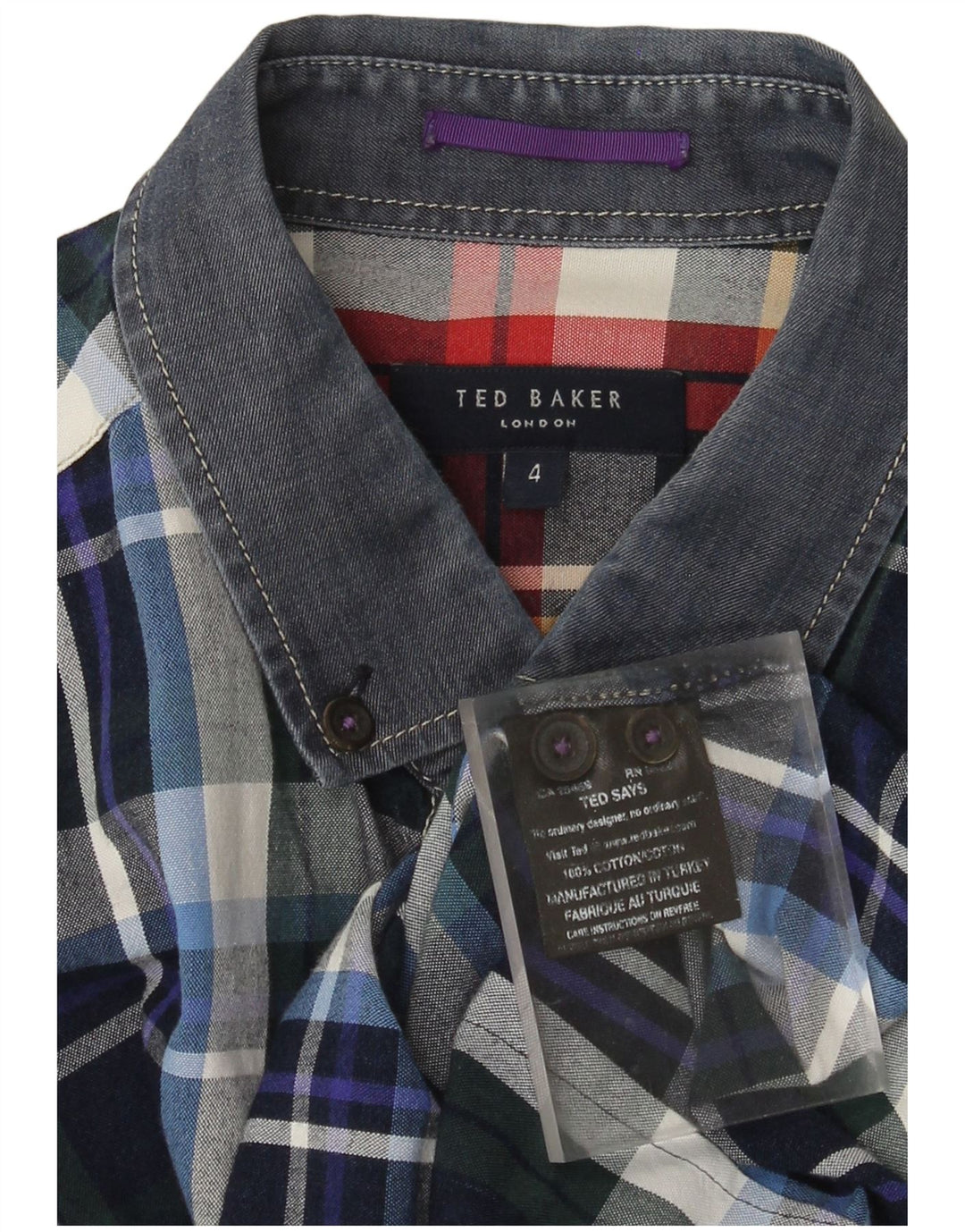 Camicia da uomo Ted Baker taglia 4 grande cotone a quadri blu navy