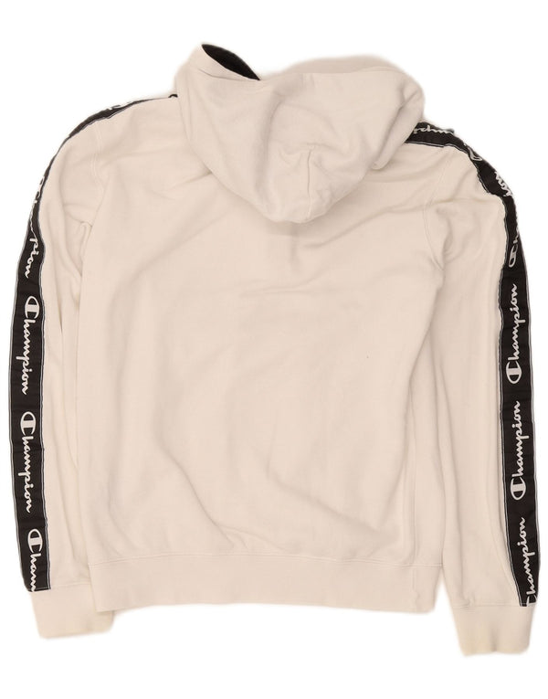 Felpa con cappuccio e collo con zip grafica Champion da uomo, piccola, in cotone color block bianco