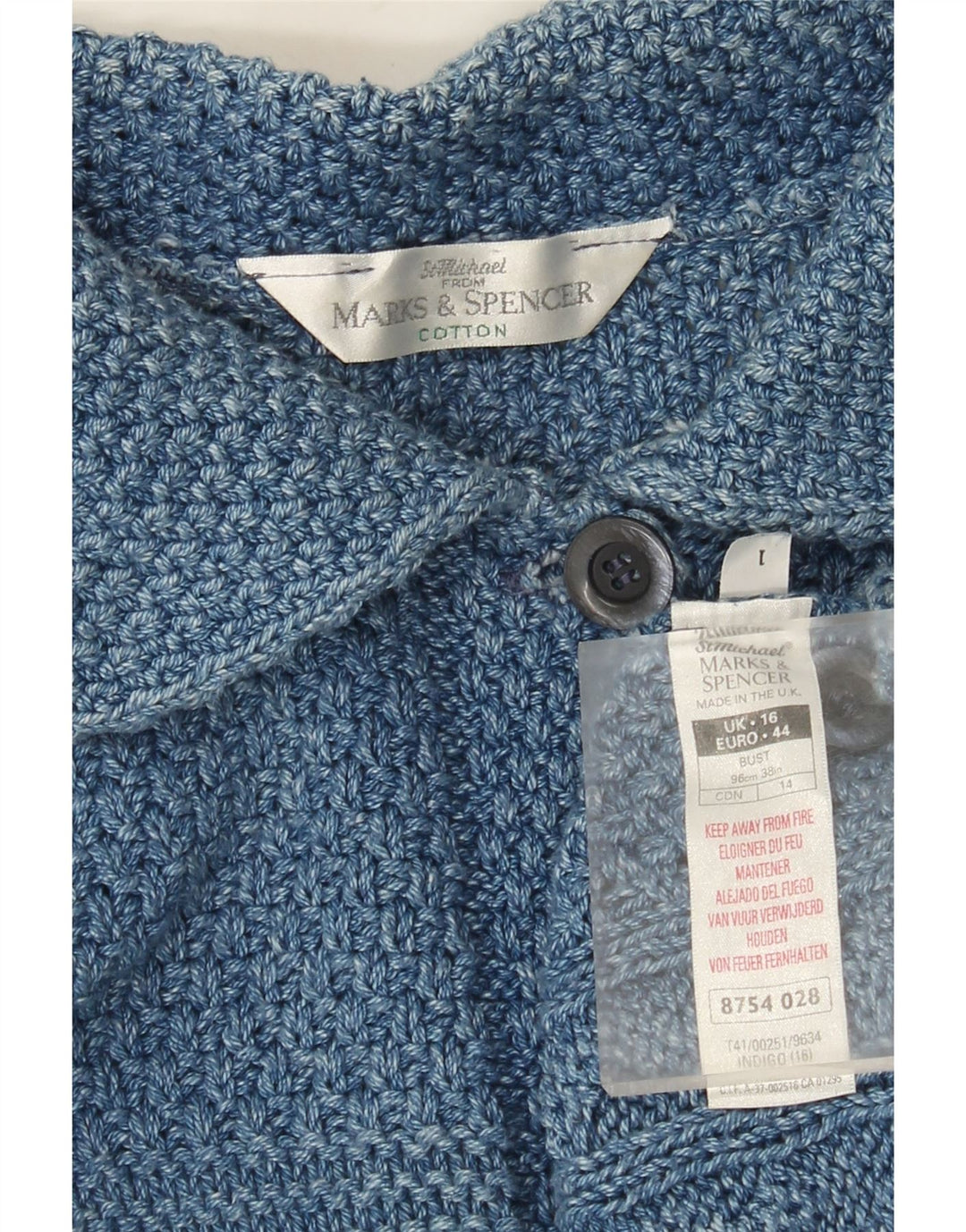 Maglione cardigan da donna Marks & Spencer UK 16 grande cotone blu