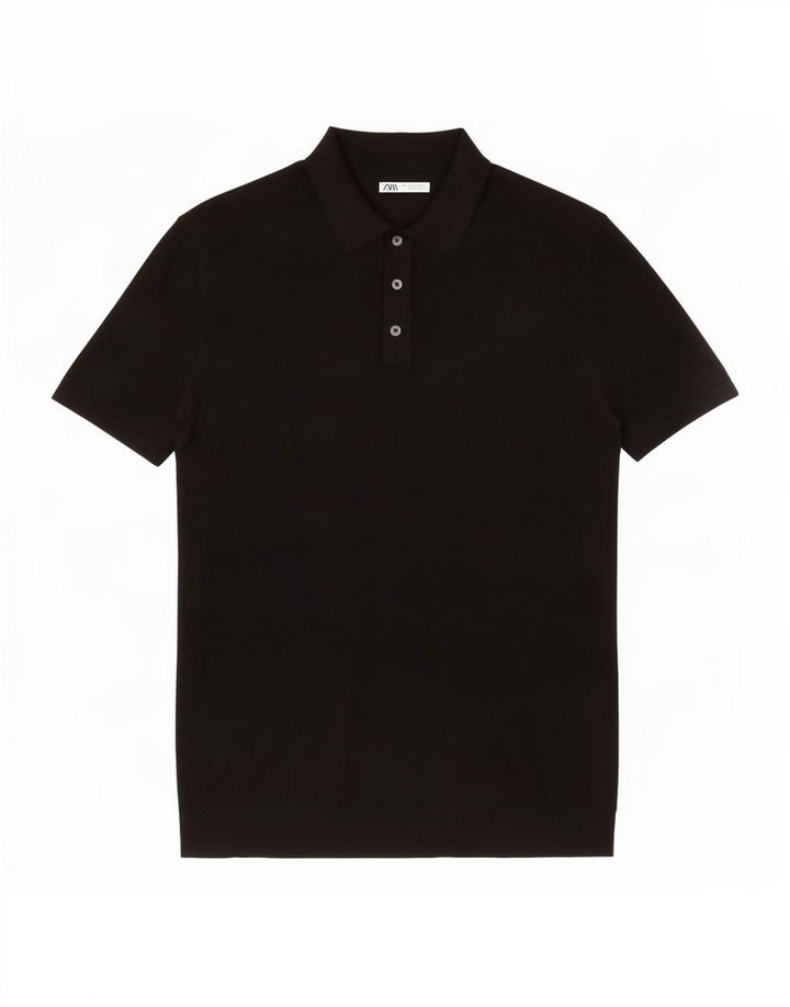 Zara Mens Short Sleeve Polo Shirt Large Black
