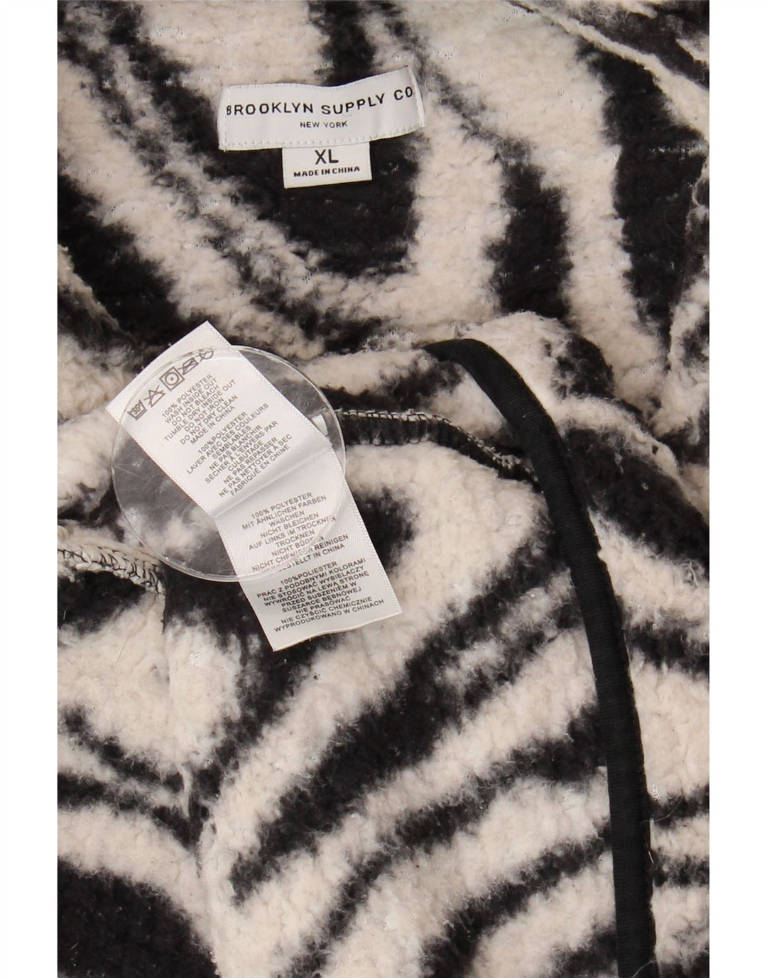 Giacca in pile oversize da donna vintage con motivo astratto UK 18 XL Nera