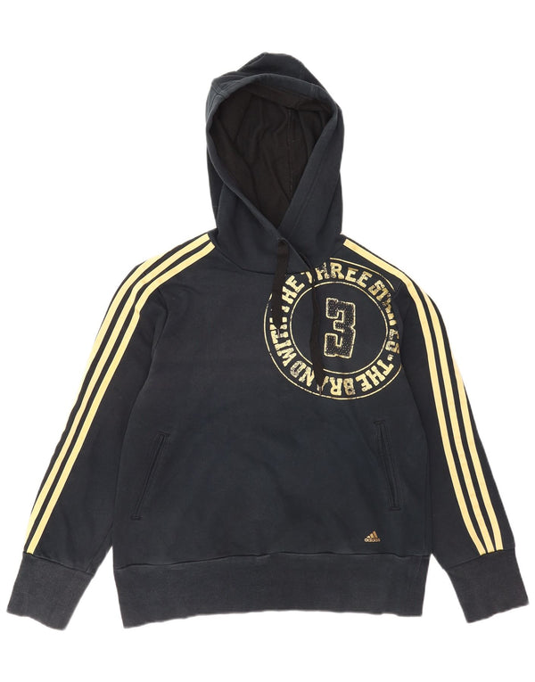 Felpa con cappuccio grafica da donna Adidas UK 16/18 Large in cotone blu navy