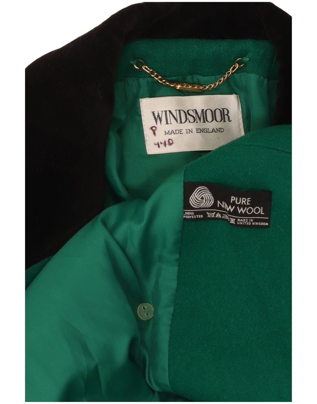 Cappotto doppiopetto da donna WINDSMOOR UK 10 piccolo in lana verde