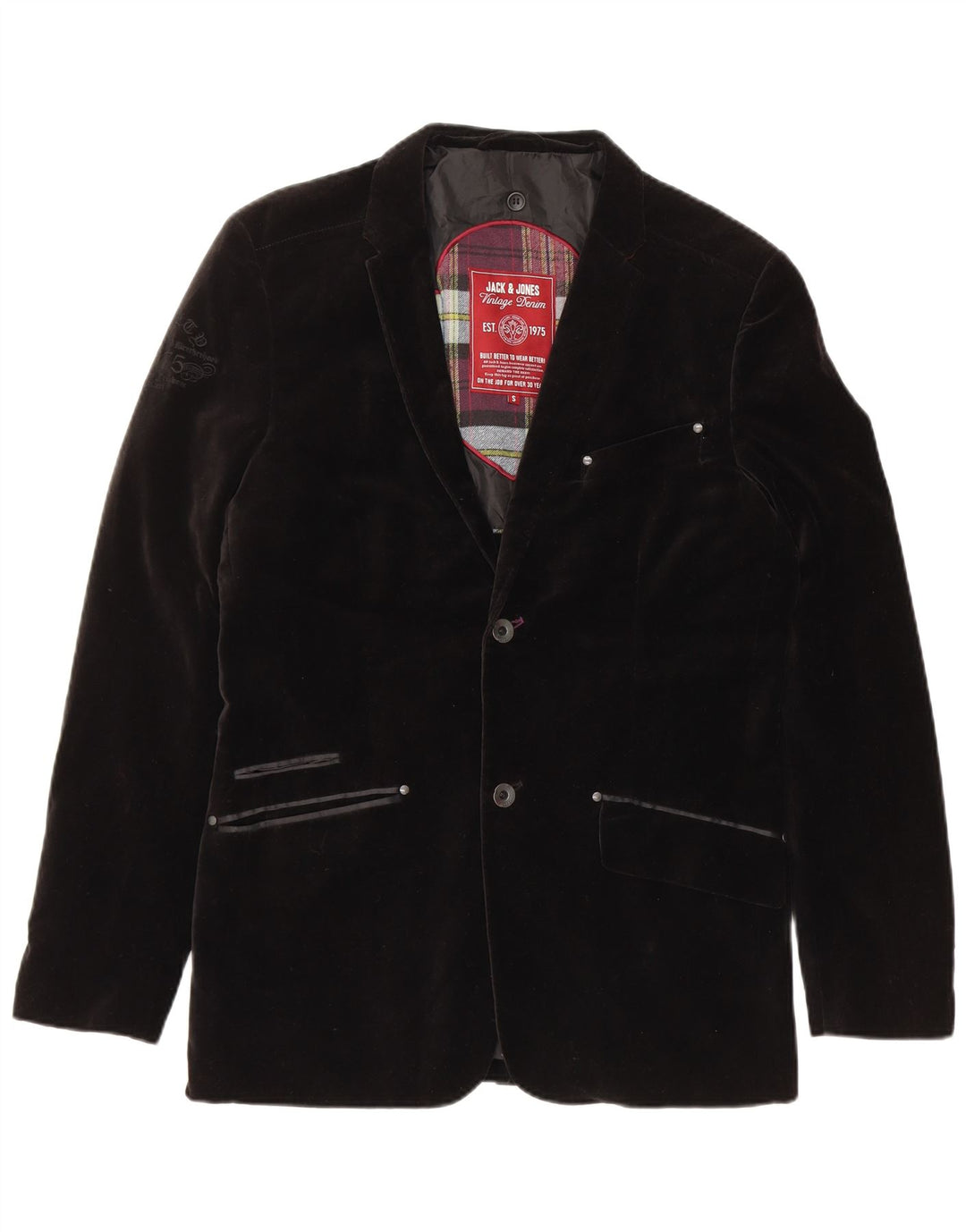 JACK & JONES Giacca blazer in velluto da uomo a 2 bottoni UK 36 piccola in cotone nero