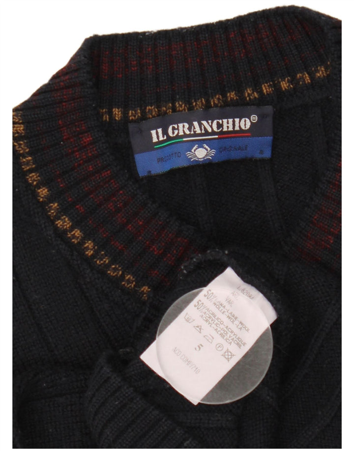 Maglione da uomo con scollo a V Il Granchio, grande, in lana blu navy